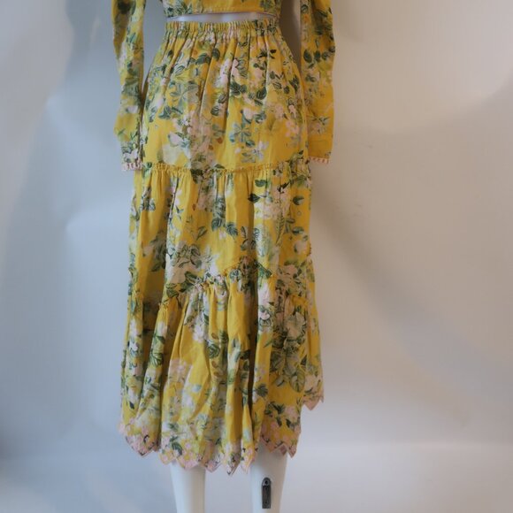 Womens Hemant & Nandita Yellow Green 2 Pc Set Floral Print Cropped Top Skirt S - Picture 15 of 16